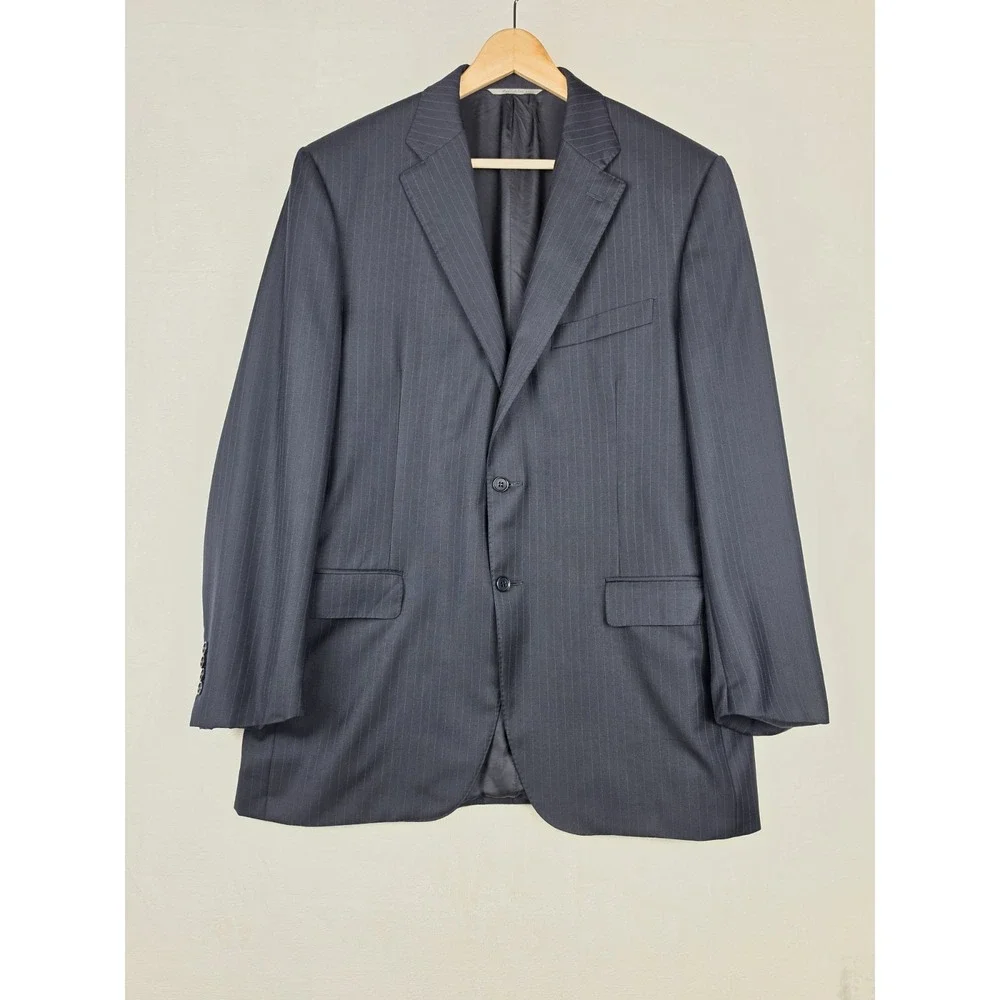 Canali 1934 2Pc Pinstripe Suit Mens 44L Gray 100% Wool Made in Italy Notch